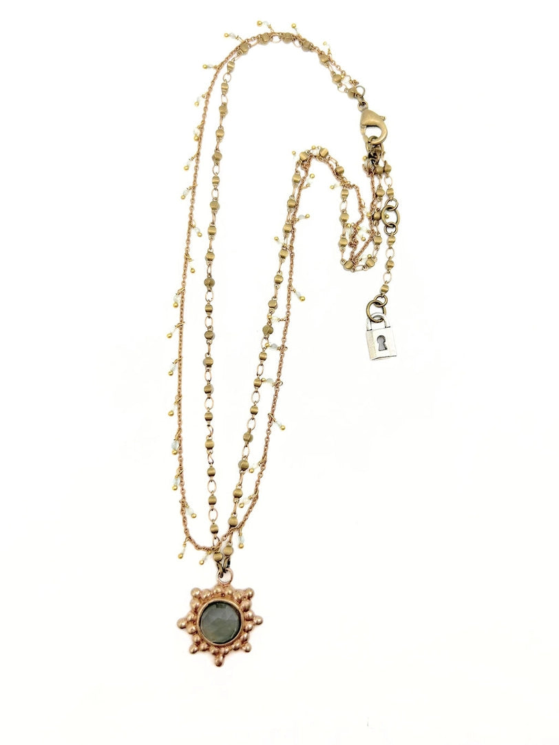 Catherine De Medici Round Aquamarine Pendant Necklace